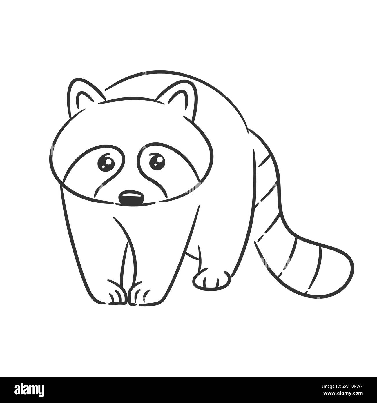 Der süße Waschbär läuft allein zum Färben Stock Vektor