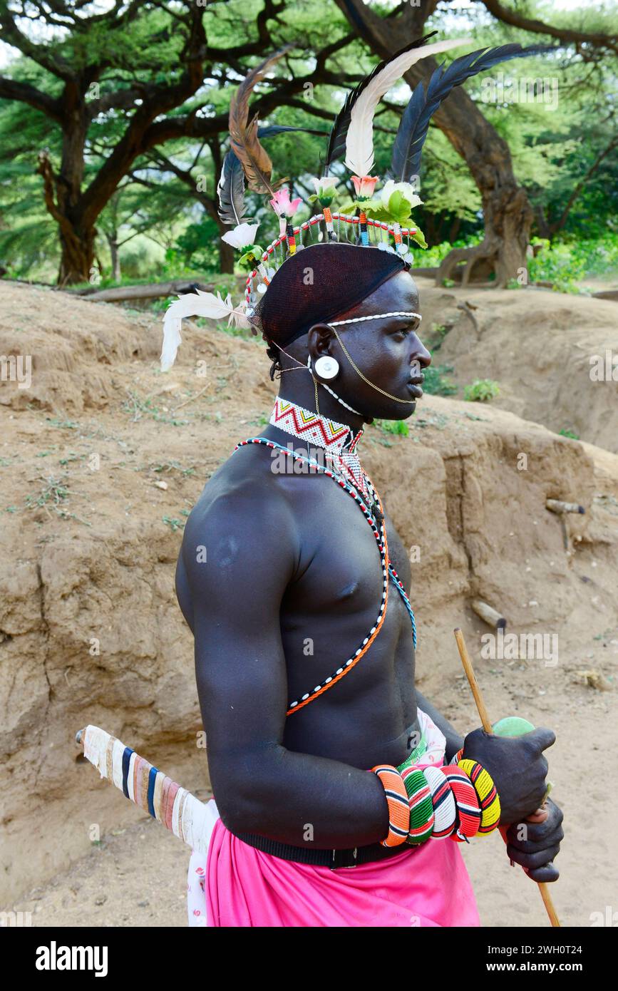 Samburu-Krieger (morans) in der Region South Horr im Norden Kenias. Stockfoto