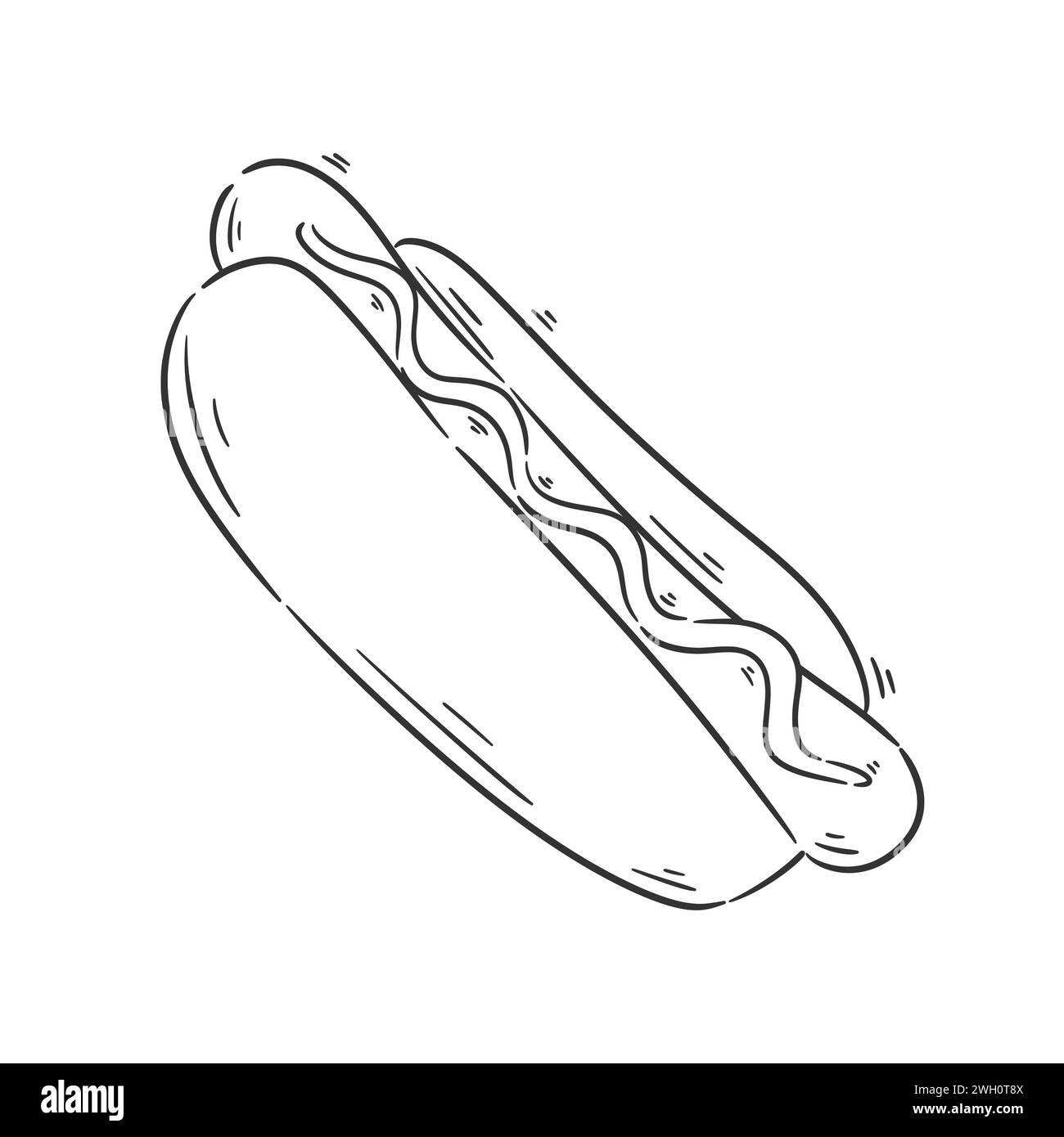 Hand gezeichneter Hotdog-Cartoon-Vektor für die Färbung Stock Vektor
