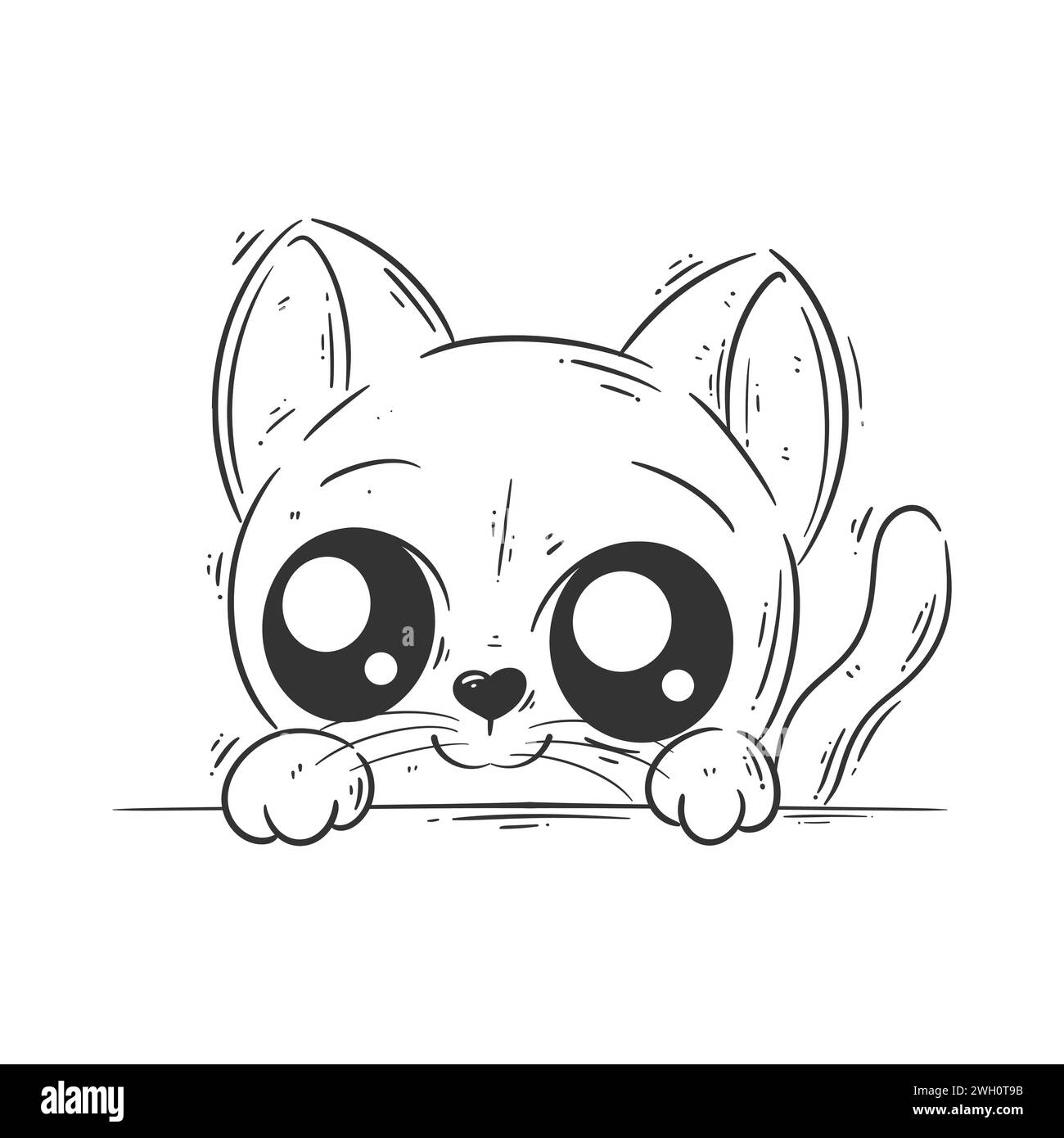 Niedliche Katze versteckt Karikaturvektor zum Färben Stock Vektor