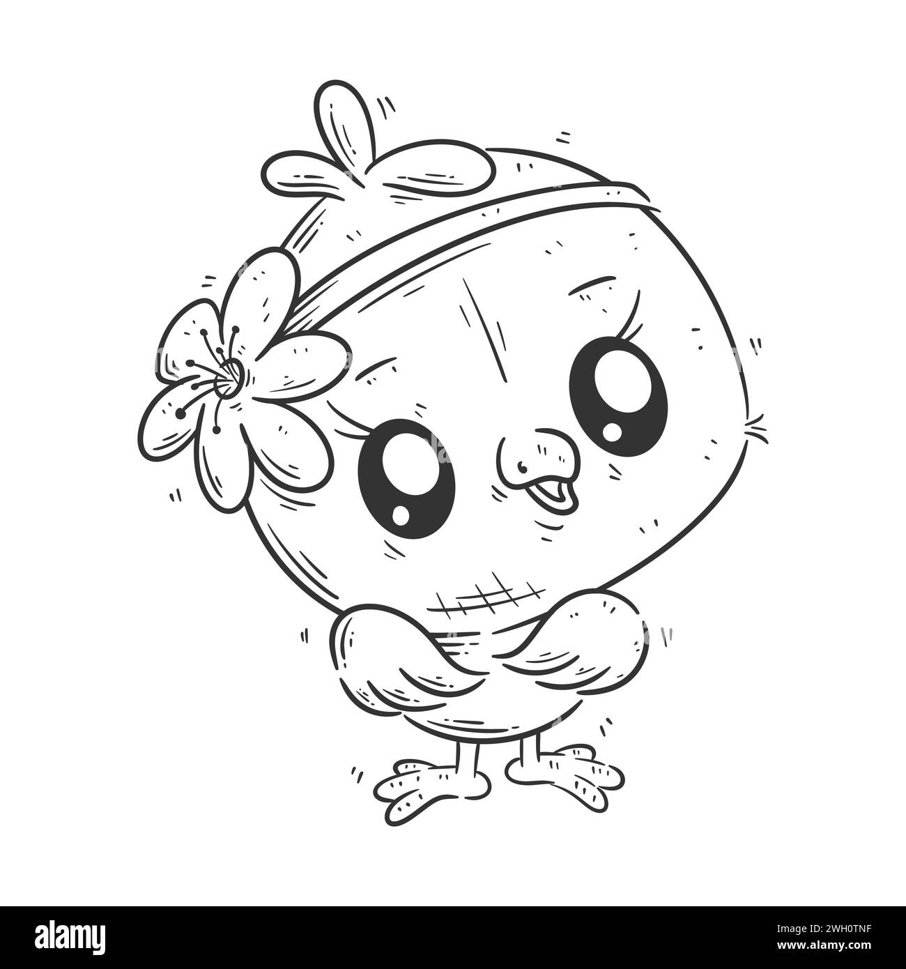 Süßer Vogel, der ein Blumenhaarband zum Färben trägt Stock Vektor