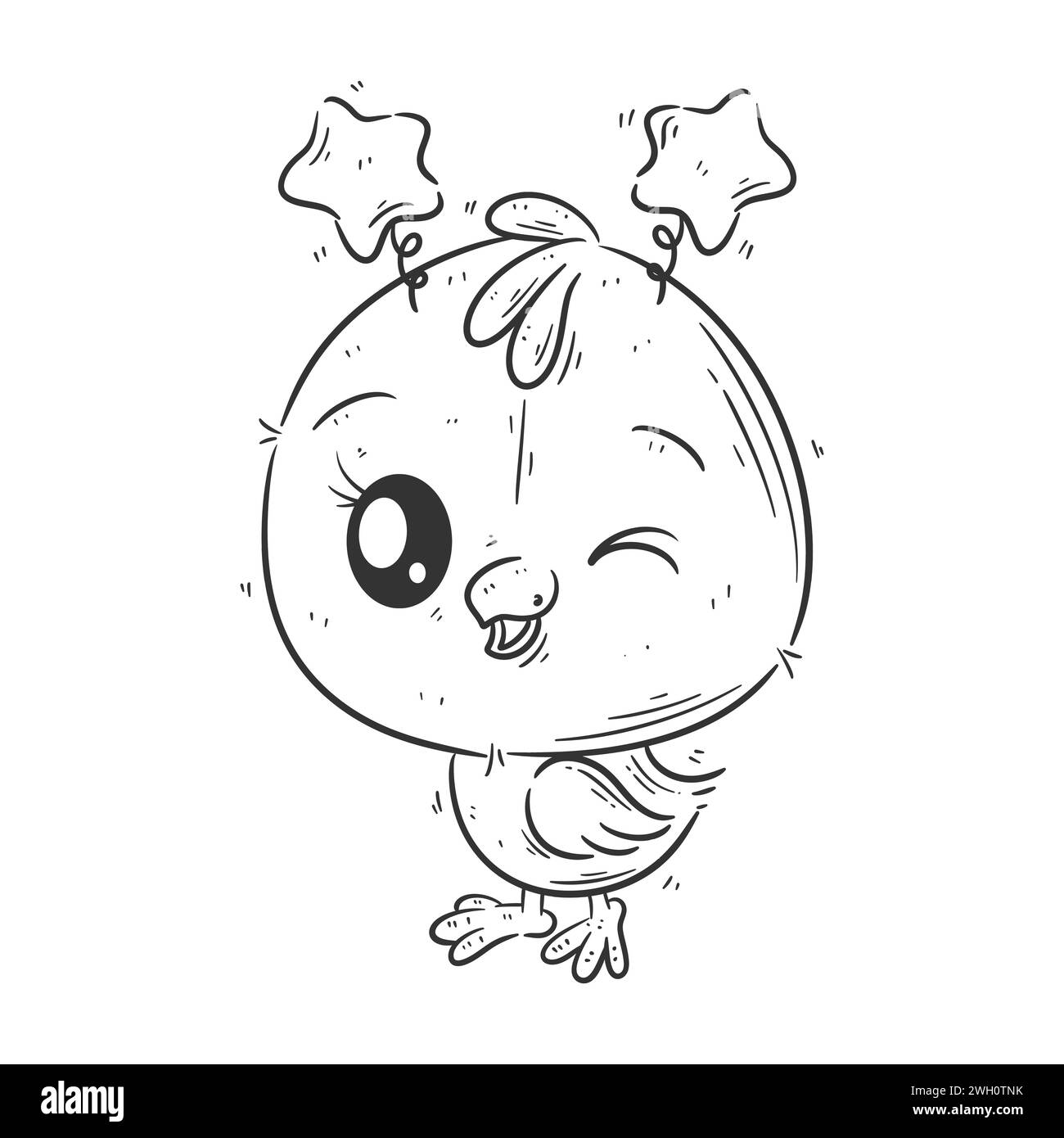 Niedlicher Vogel, der ein Sternenhaarband zum Färben trägt Stock Vektor