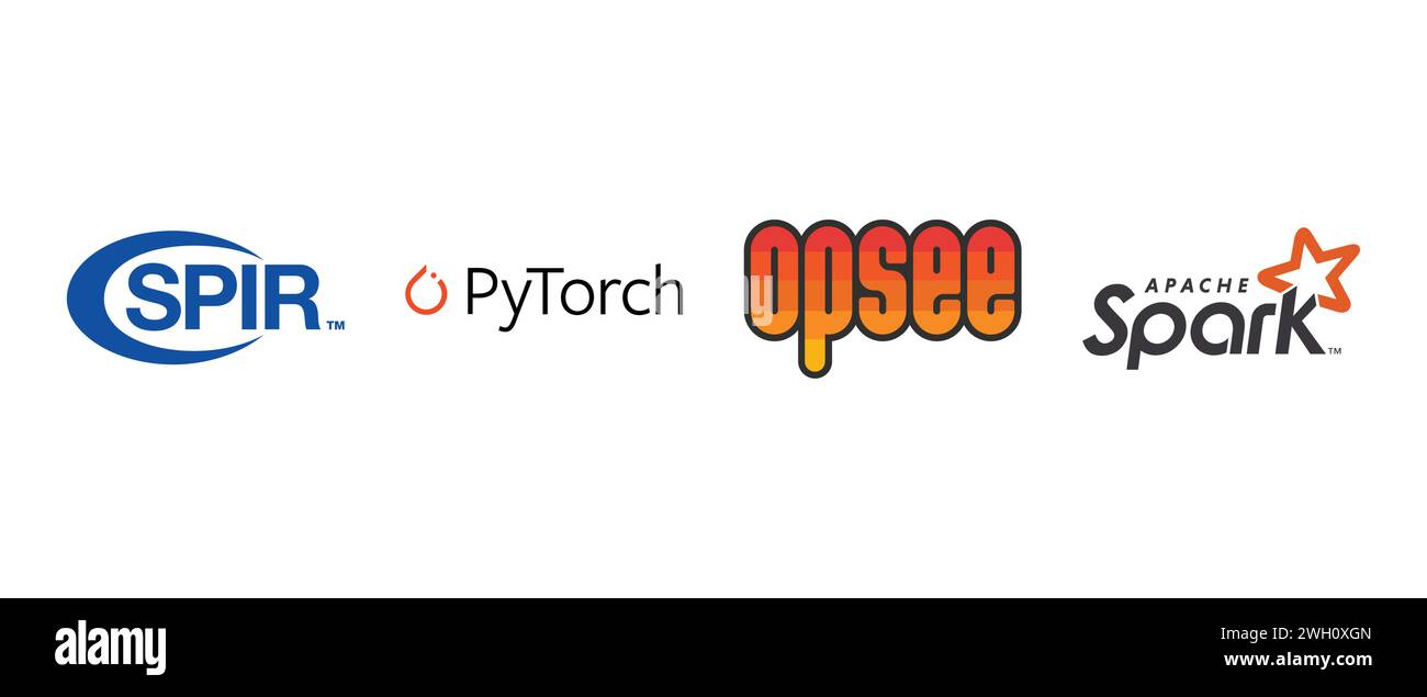 PyTorch, Apache Spark, SPIR, Opsee. Vektorillustration, redaktionelles Logo. Stock Vektor