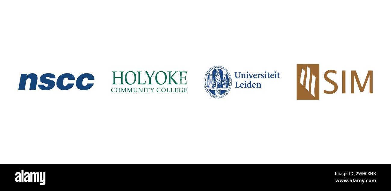 Universiteit Leiden, SIM Group, Holyoke Community College, NSCC. Vektorillustration, redaktionelles Logo. Stock Vektor