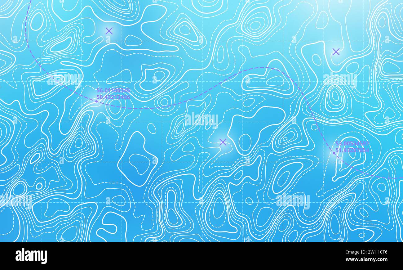 Ozeanboden topographische Linienkarte kurvige Wellen Isolinien Vektor-Illustration. Topographische Landschaftsoberfläche für nautische Radarmessungen. Cartog Stock Vektor