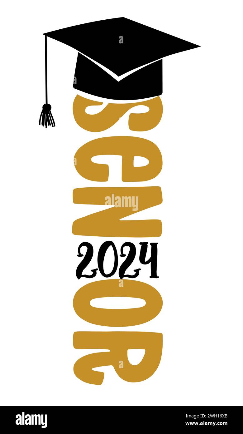 Senior 2024 – Typografie. blck-Text isolierter weißer Hintergrund. Vektordarstellung einer Graduiertenklasse von 2024. Stock Vektor