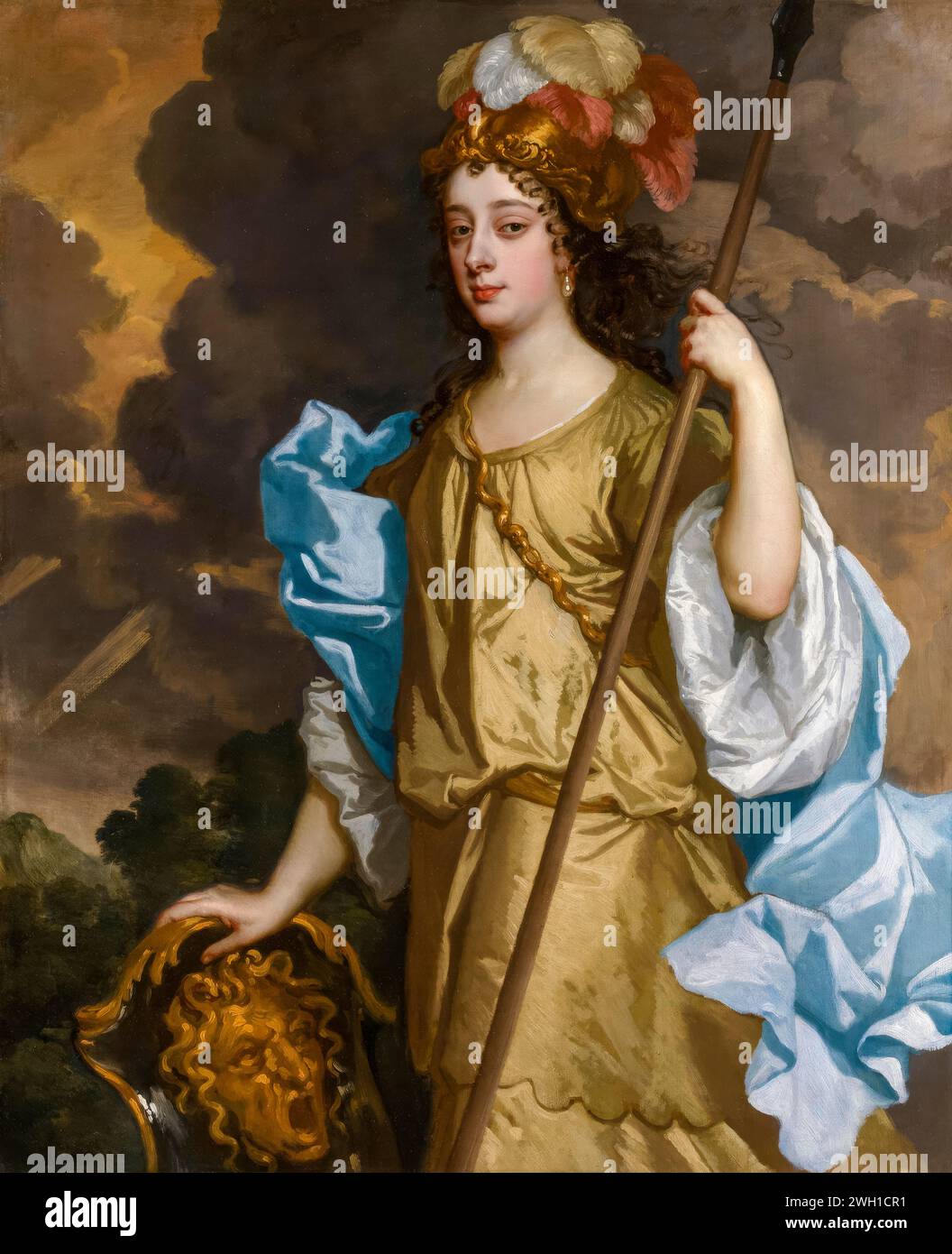 Barbara Palmer, 1. Duchess of Cleveland (geb. Barbara Villiers, 1640–1709), englische königliche Geliebte von König Karl II. Von England, als Minerva, Porträtgemälde in Öl auf Leinwand von Sir Peter Lely, um 1665 Stockfoto