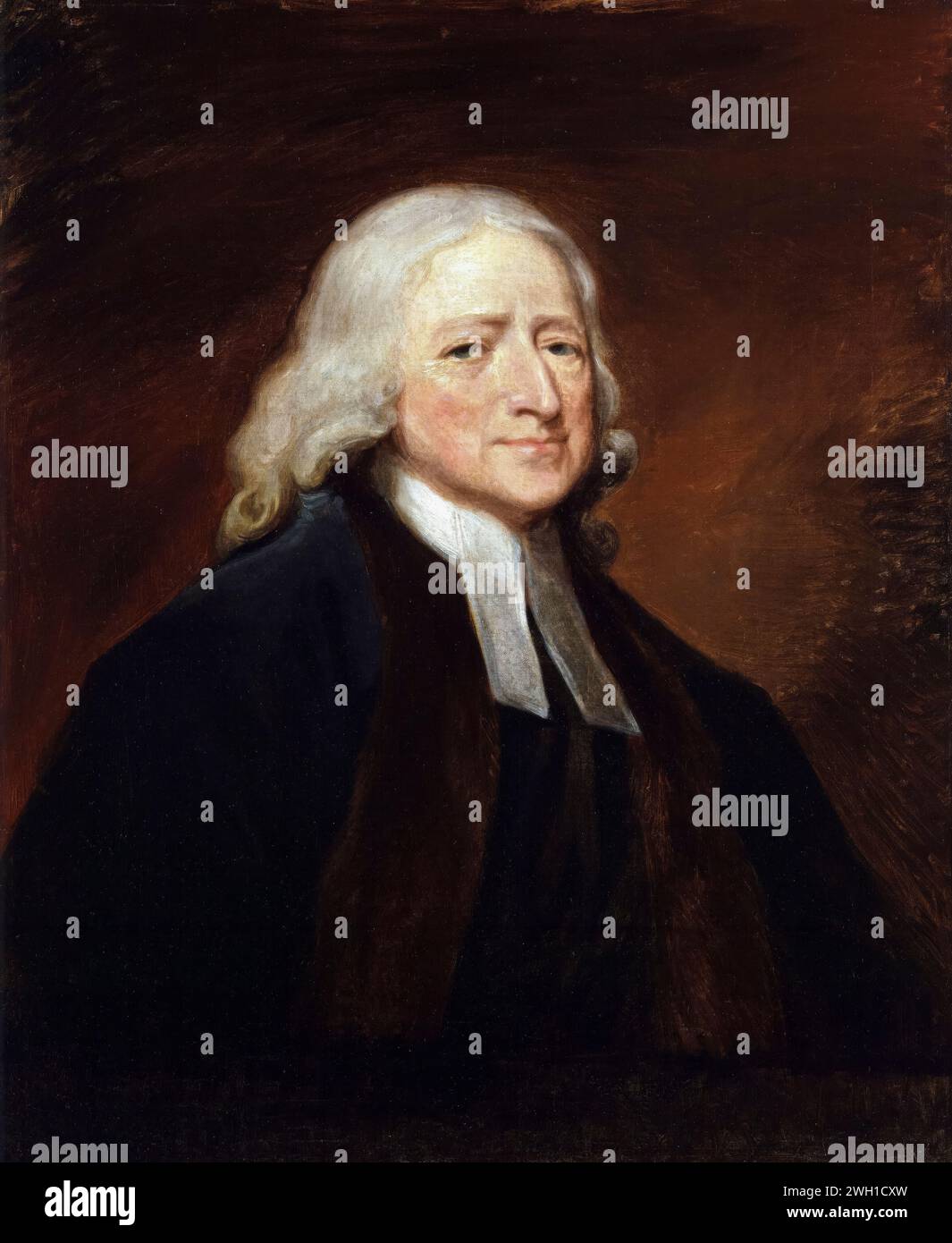 John Wesley (1703–1791), englischer Geistlicher, Theologe und Evangelist, methodistischer Führer Porträtgemälde in Öl auf Leinwand nach George Romney, um 1789 Stockfoto