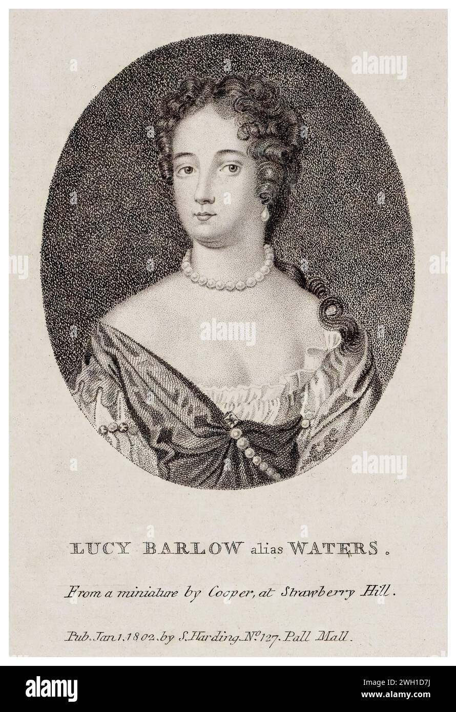 Lucy Walter (ca. 1630–1658), Herrin von König Karl II., Mutter von James Scott, 1. Duke of Monmouth, Stipple-Porträtstich nach Cooper, 1802 Stockfoto