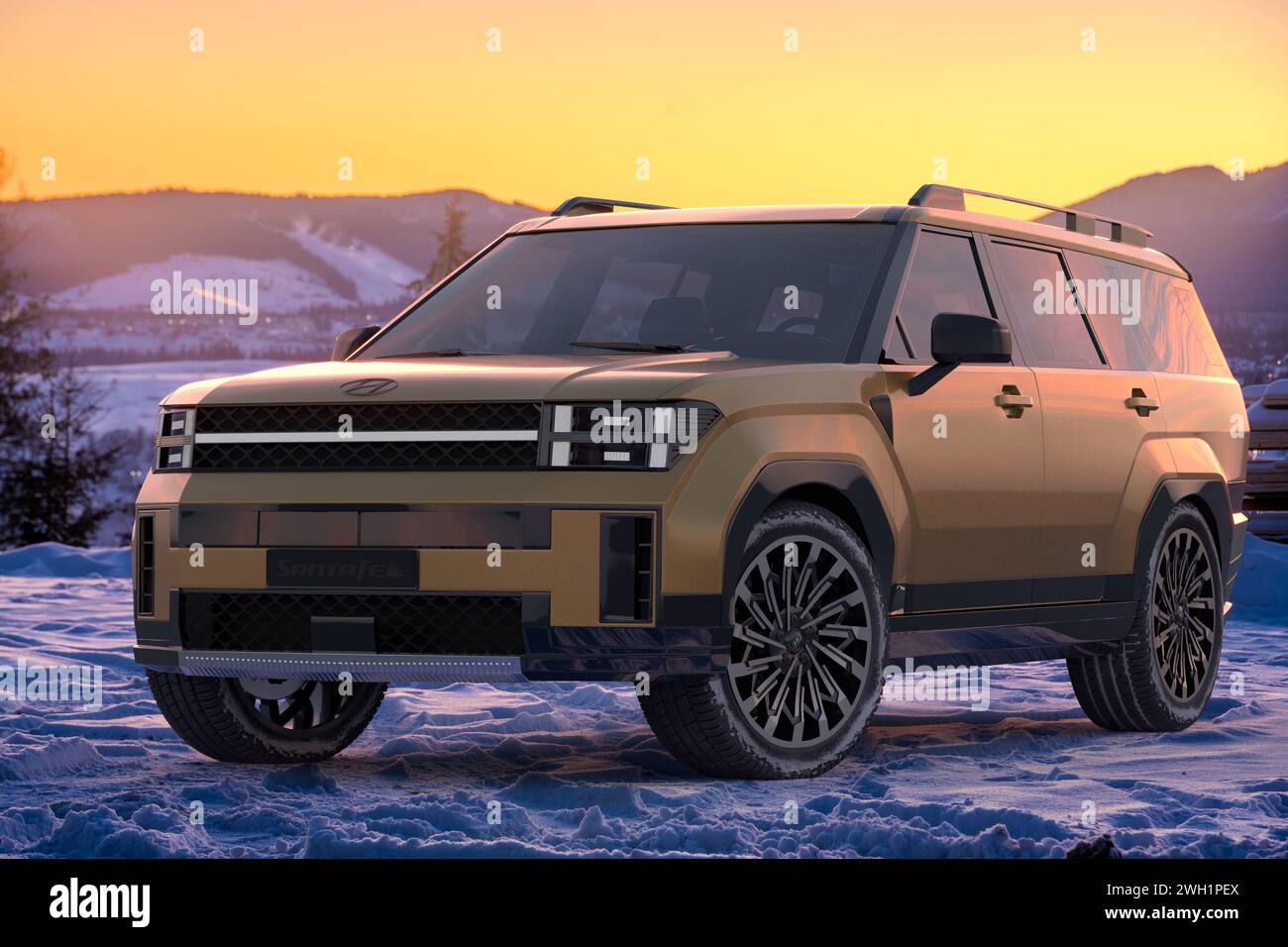 Hyundai Santa Fe-New SUV für eine große, aktive Familie.3D-Illustration. Stockfoto