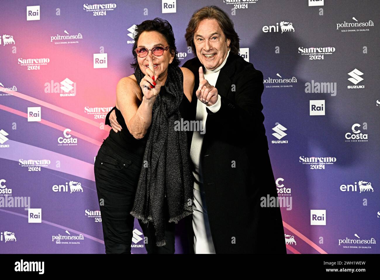 Sanremo, Italien. Februar 2024. 74. Ausgabe des SANREMO Italian Song Festivals im Ariston Theatre in Sanremo, Norditalien - Dienstag, 7. FEBRUAR 2024. Unterhaltung. (Foto: Marco Alpozzi/Lapresse) Credit: LaPresse/Alamy Live News Stockfoto