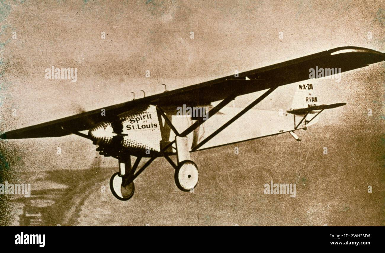 Der US-amerikanische Flieger Charles Lindbergh flog 1927 mit dem Flugzeug Spirit of St Louis über den Atlantik Stockfoto