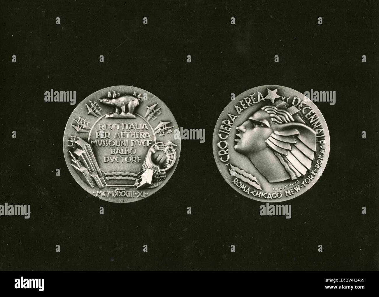 Medaille zum zehnten Jahrestag der Nordatlantiküberquerung, Italien 1933 Stockfoto