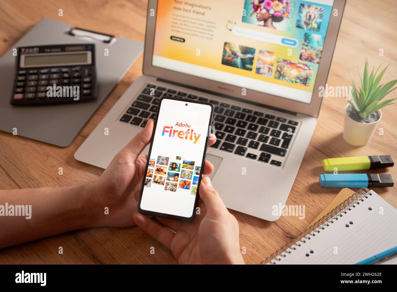 Wroclaw, Polen – 05. Februar 2024: Adobe Firefly-Logo auf dem Bildschirm. AI Art Generator-Werkzeug Stockfoto