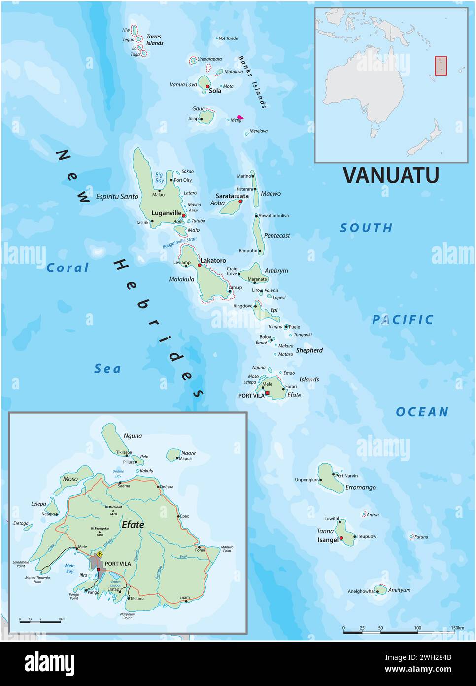 Vektorkarte des melanesischen Inselstaates Vanuatu Stock Vektor