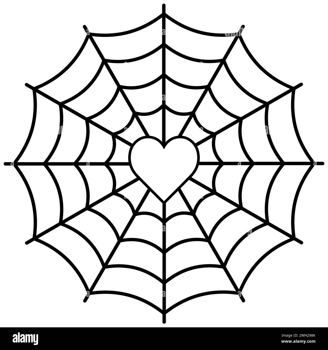 Spinnennetz mit Herzmuster innen, Liebesnetzwerke, Herzgewebe Stock Vektor