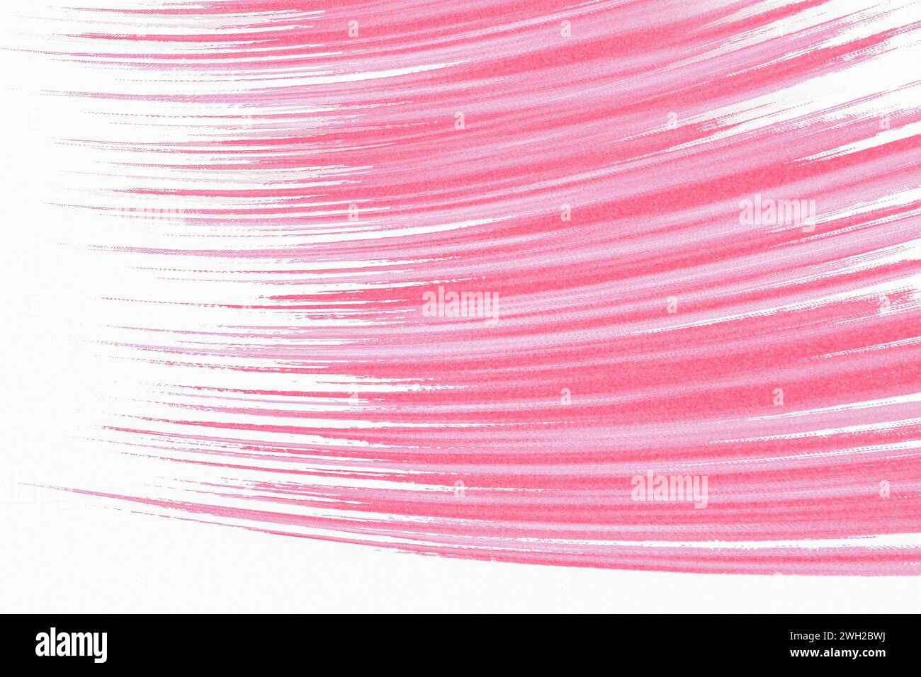 Pinke abstrakte Pinselstrichstruktur auf weißem Hintergrund mit schwungvollen, geschwungenen Farblinien. Stockfoto