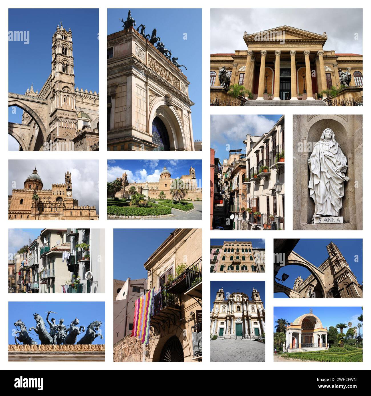 Palermo, Italien City Postkarte - Reiseort Wahrzeichen Bildcollage. Stockfoto