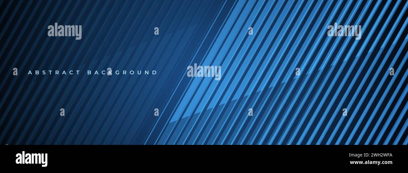 Dunkler, abstrakter, moderner Hintergrund in 3D mit blauen leuchtenden Streifen. Corporate Concept Design für Banner, Hintergrund, Tapete, Cover, Präsentationshintergrund Stock Vektor