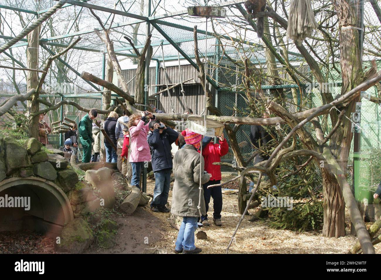 Kinder im Saarbrücker Zoo schauen sich Tiere an und machen Fotos: Thomas Wieck V e r o e f e n t l i c h u n g u r m i t N a m e u n d H Stockfoto