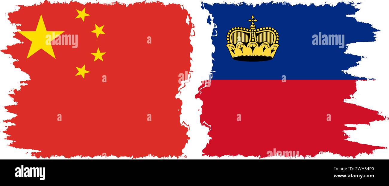 Liechtenstein und China Grunge Flaggen Verbindung, Vektor Stock Vektor
