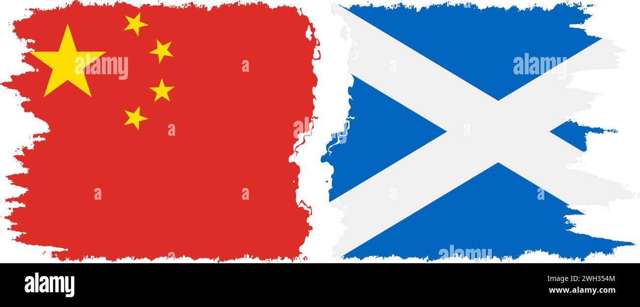 Schottland und China Grunge Flaggen Verbindung, Vektor Stock Vektor