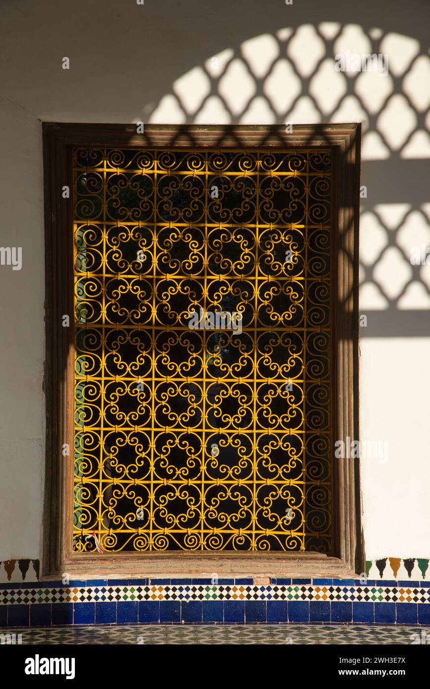 Ornamentik des Bahia-Palastes, Marrakesch, Marokko, Afrika Stockfoto