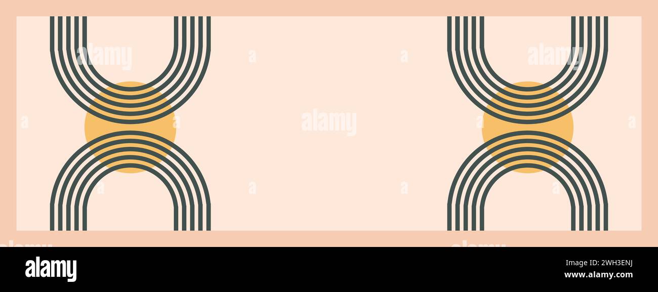 Minimalistische geometrische Zen-Bogen-Bannervorlage. Abstrakte Boho-Formen in Retro-Ästhetik für vielseitige Designanwendungen. Vektorkonzeptkonstruktion. Stock Vektor