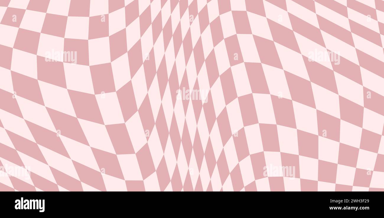 Abstrakter Hintergrund mit psychedelischen Groovy Checkerboard-Design im Hippie-Retro-Stil der 1970er Jahre. Ein gebrauchsfertiges Vektormuster, Farbpalette Pink Stock Vektor