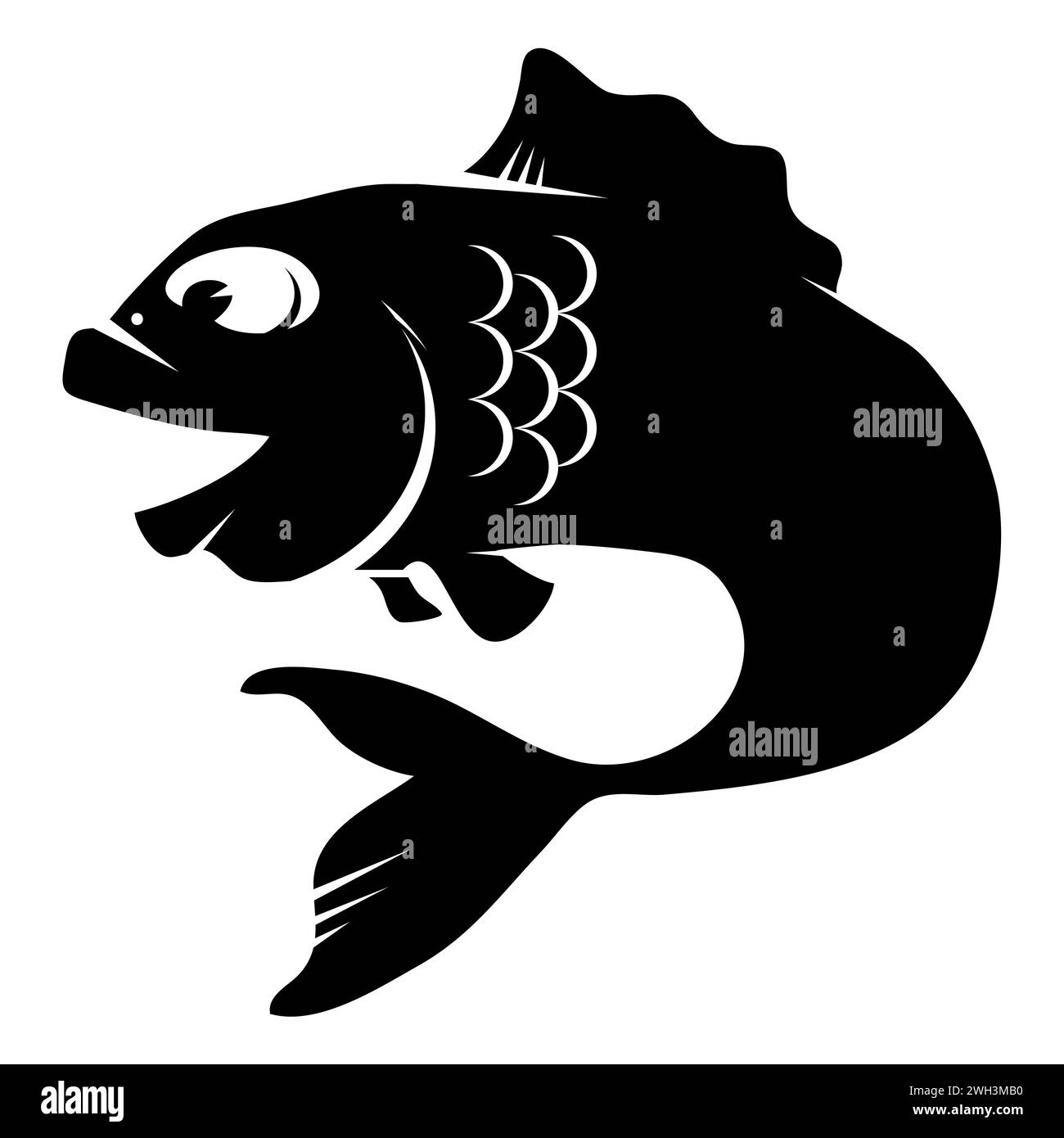 Zeichentrick-Fisch-Silhouette-Symbol isoliert Stockfoto