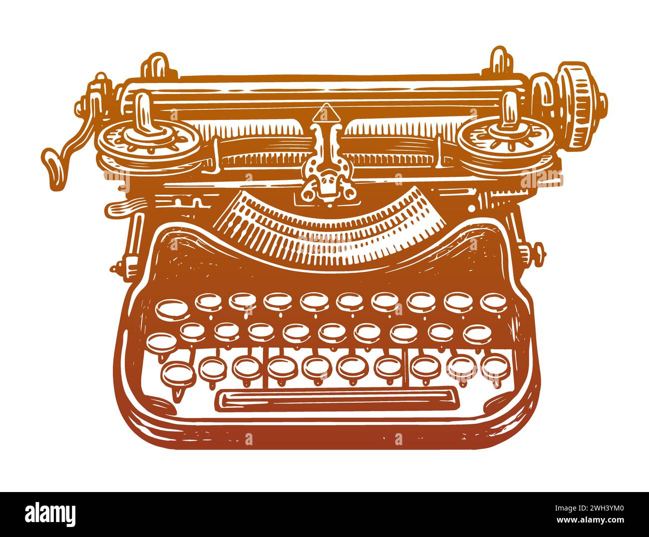 Vintage-Schreibmaschine. Mechanische Retro-Ausrüstung. Handgezeichnete Vektorgrafik Stock Vektor
