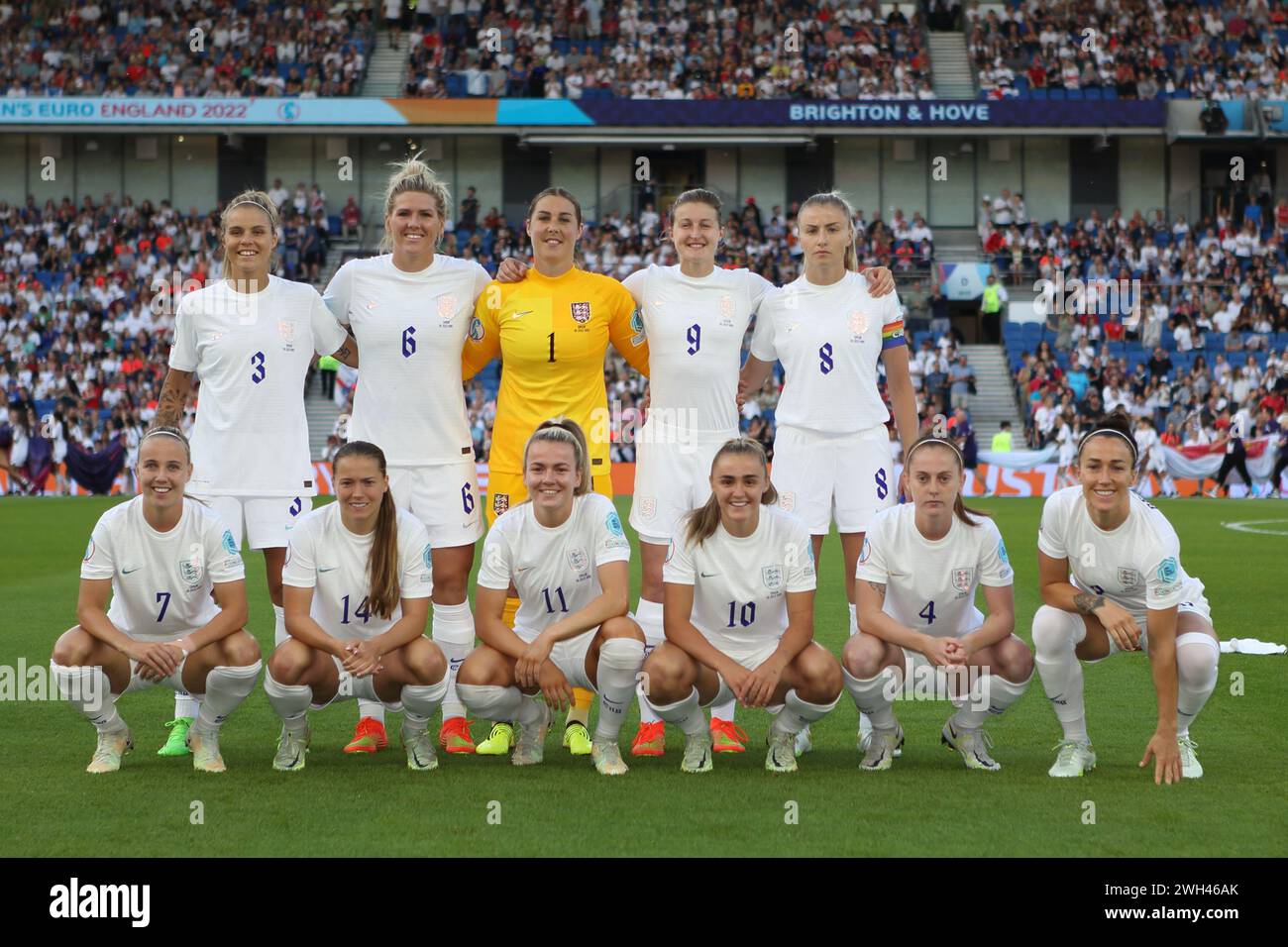 Englisches Mannschaftsbild England gegen Spanien UEFA-Womens Euro Brighton Community Stadium (Amex Stadium) 20. Juli 2022 Stockfoto