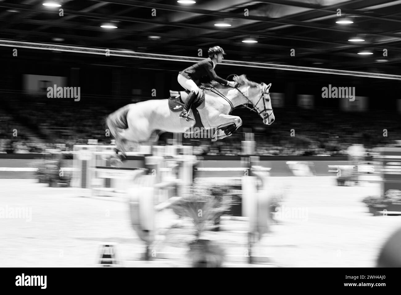 Bordeaux, Frankreich - 3. Februar 2024. Steve Guerdat aus der Schweiz bei Jumping International Bordeaux. Stockfoto