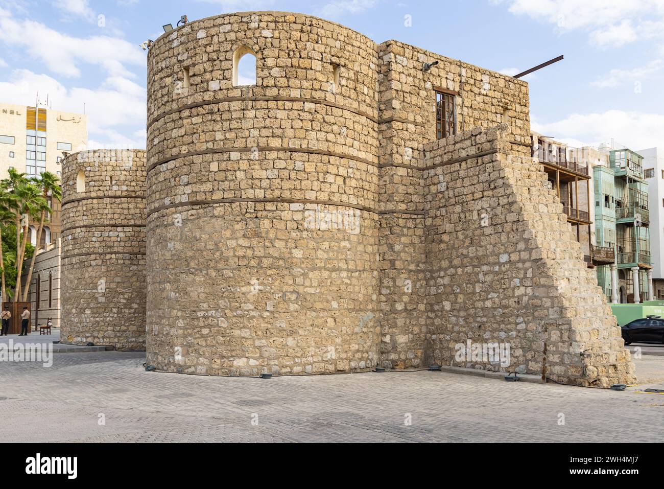 Naher Osten, Saudi-Arabien, Mekka, Dschidda, Al-Balad. Überreste der historischen Steinmauern des historischen Stadtteils Al Balad in Dschidda. Stockfoto