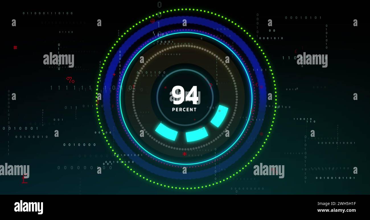Bild des Verarbeitungskreises mit steigenden Zahlen auf schwarzem Hintergrund Stockfoto