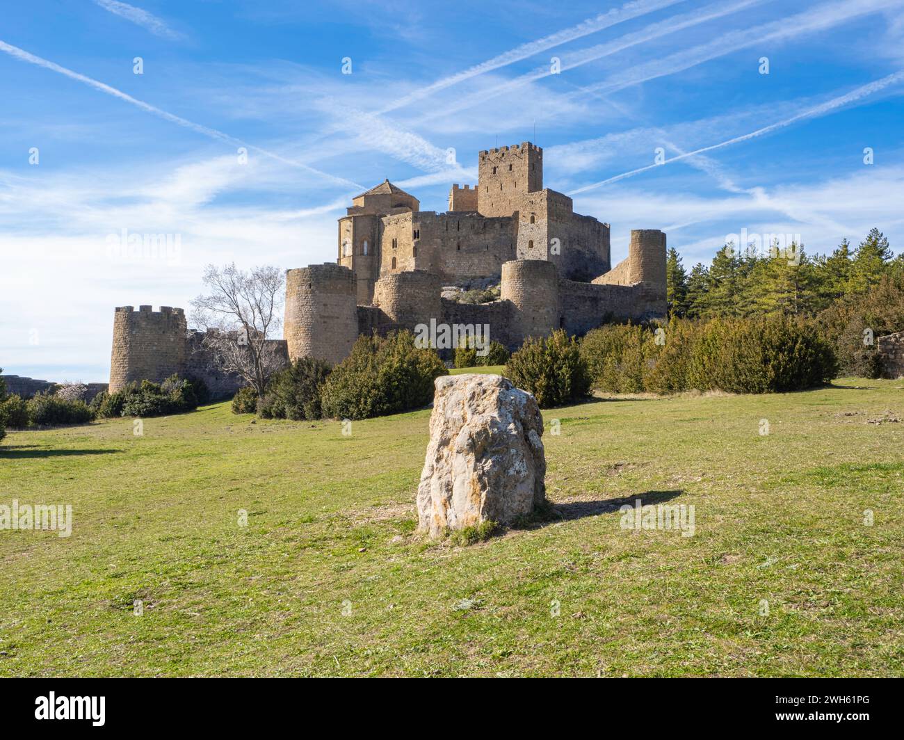 Burg Loarre romanische mittelalterliche romanische Verteidigungsanlage Huesca Aragon Spanien eine der am besten erhaltenen mittelalterlichen Burgen Spaniens Stockfoto