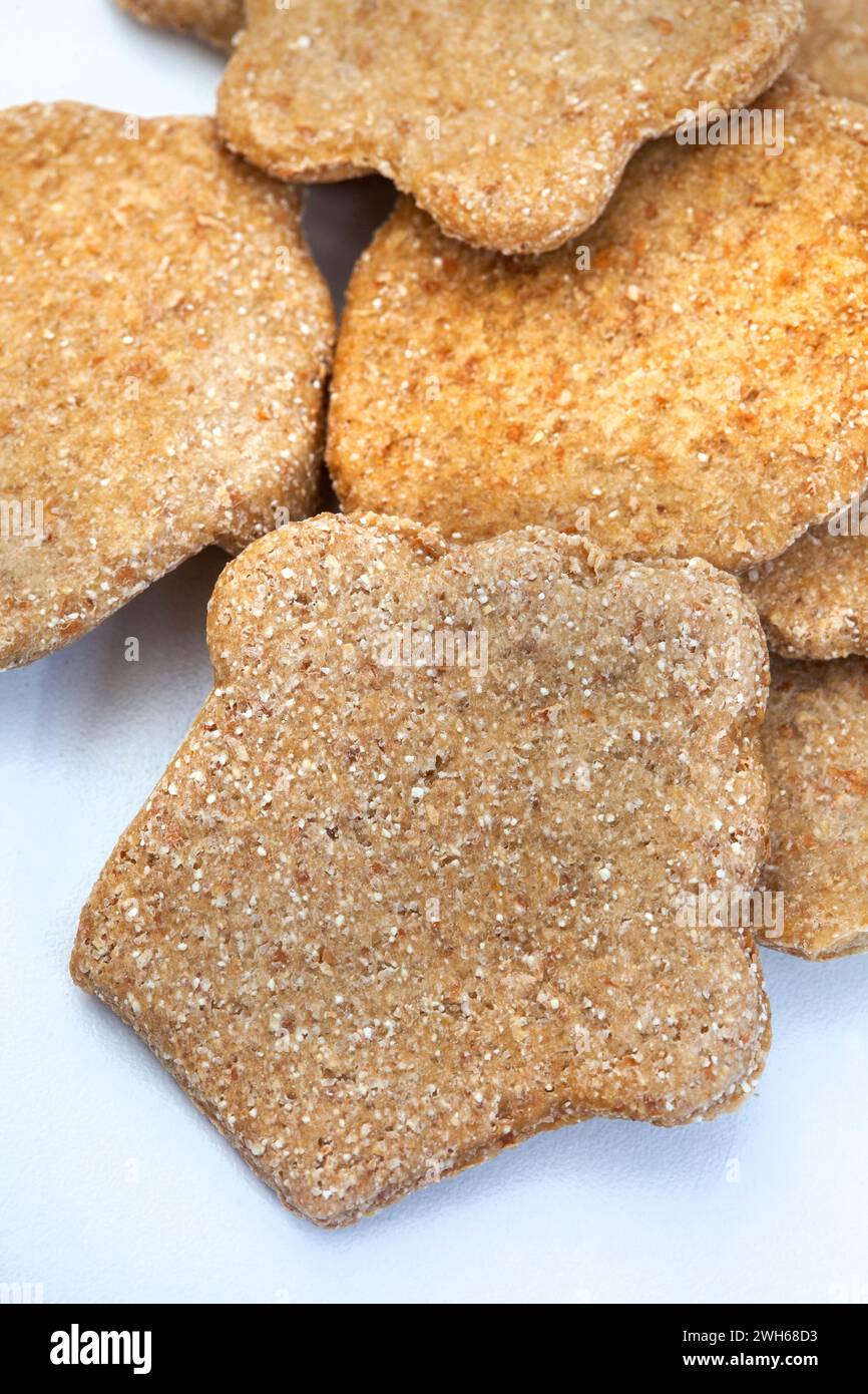 Hausgemachte Hunde Leckereien mit Kieselgur für die Gesundheit, de-Wurm und Parasitenbekämpfung. Stockfoto