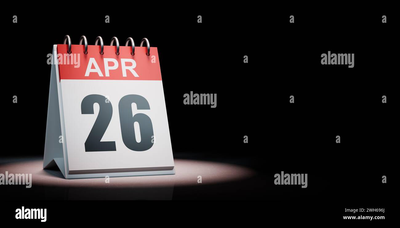 April 26 Kalender auf schwarzem Hintergrund Stockfoto