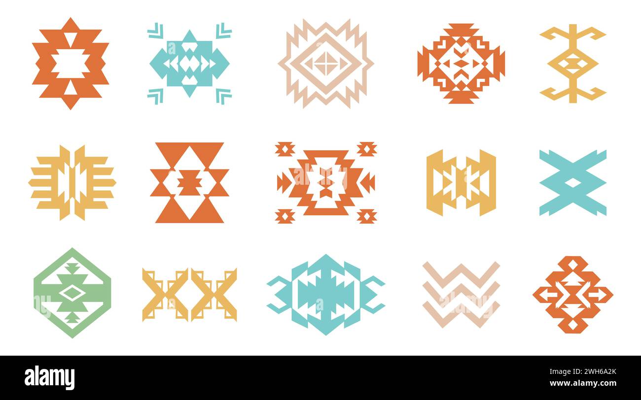 Azteken Navajo Formen Setzen Südwestliche Kunstsymbole Stock Vektor