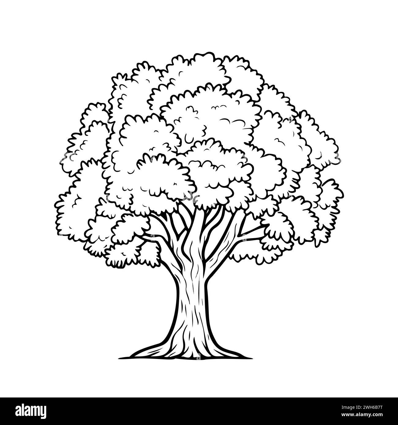 Baum mit Blattsilhouette auf weißem Hintergrund. Seitenvektor des Farbbuchs Stock Vektor