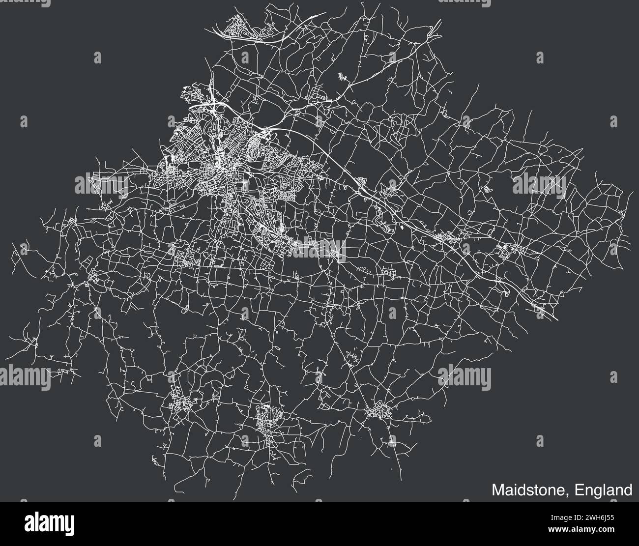 Straßenkarte der britischen Stadt MAIDSTONE, ENGLAND Stock Vektor