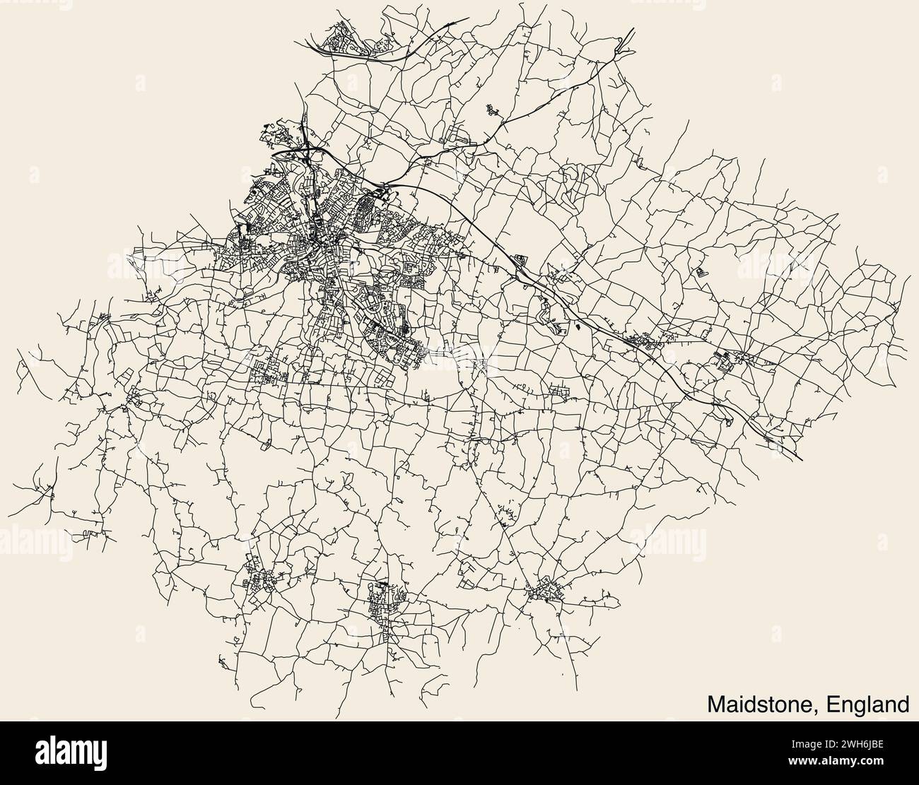 Straßenkarte der britischen Stadt MAIDSTONE, ENGLAND Stock Vektor