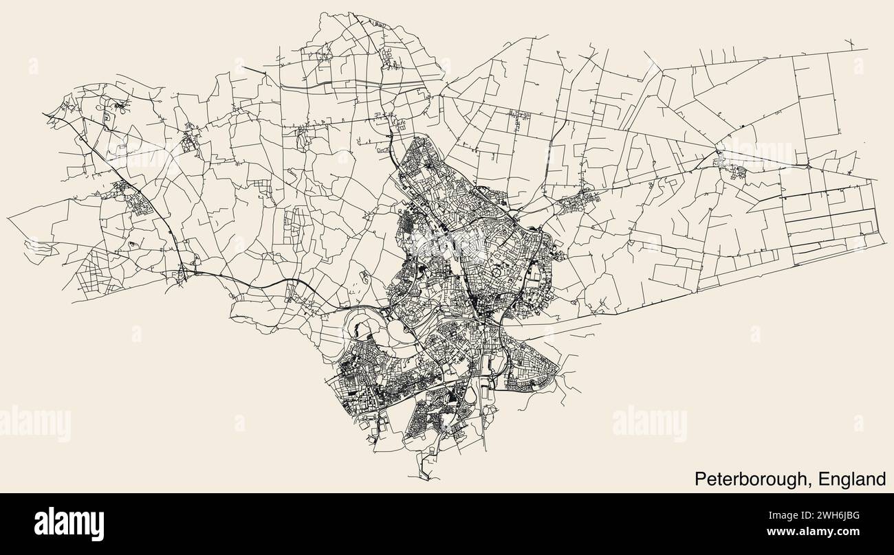 Straßenkarte der britischen Stadt PETERBOROUGH, ENGLAND Stock Vektor