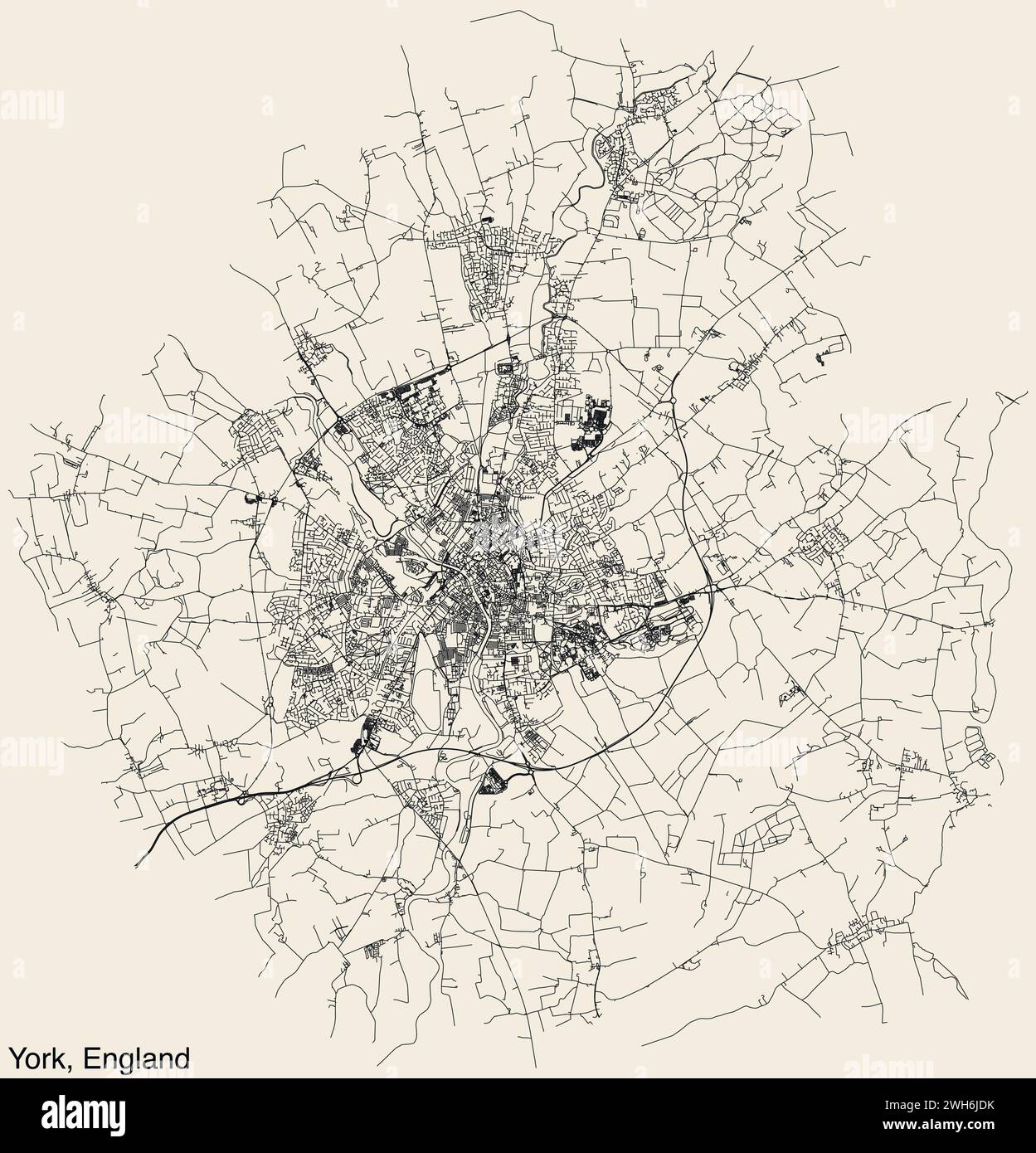 Straßenkarte der britischen Stadt YORK, ENGLAND Stock Vektor