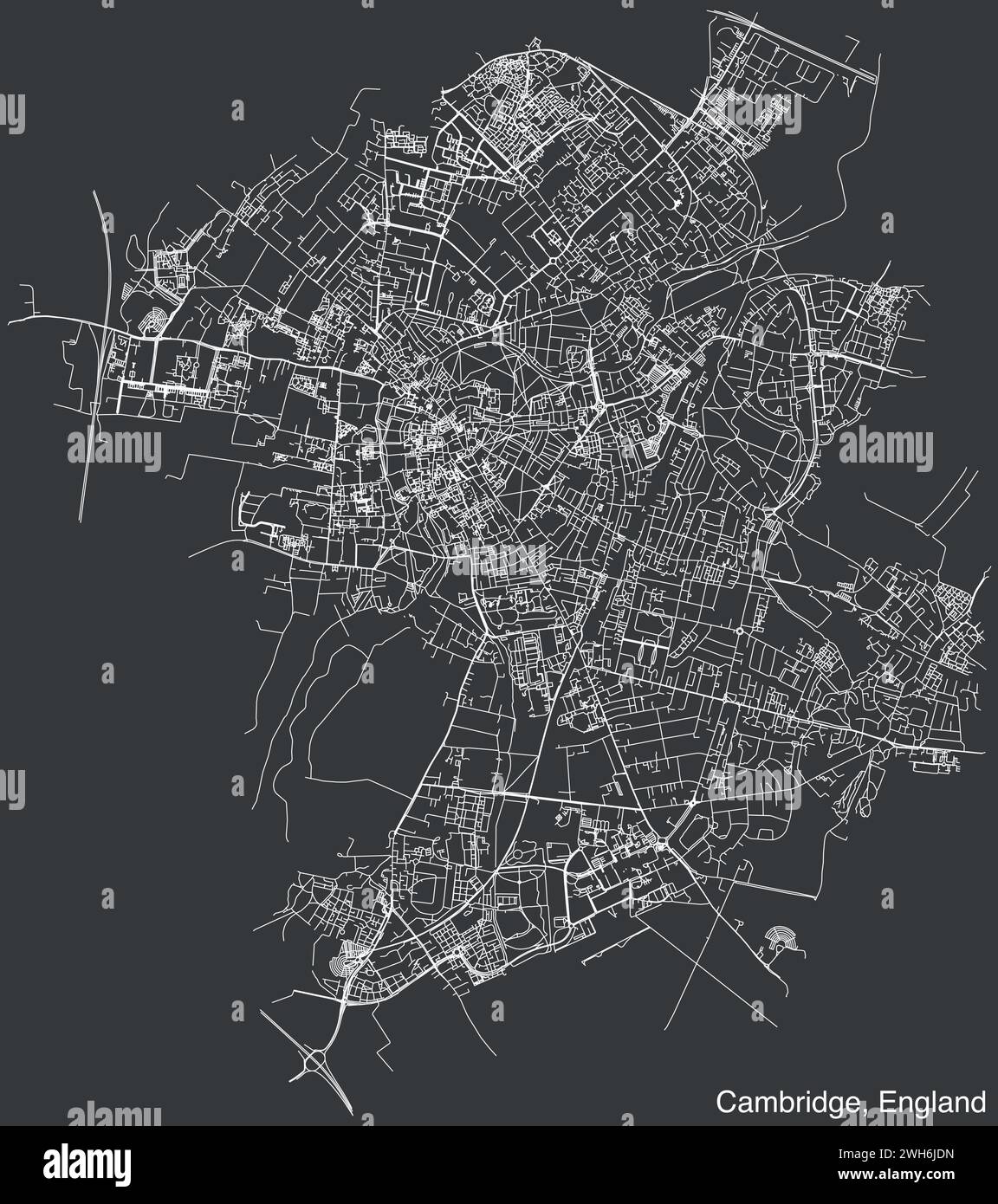 Straßenkarte der britischen Stadt CAMBRIDGE, ENGLAND Stock Vektor