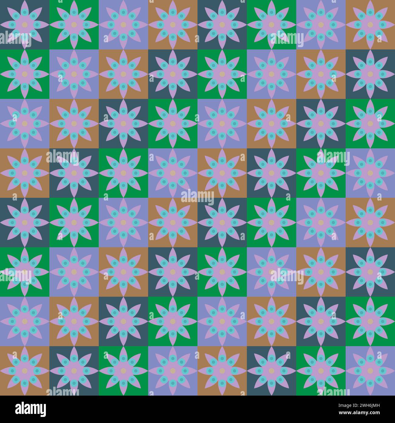 Abstrakter, nahtlos karierter Hintergrund mit Blumenelementen und Muster. Stock Vektor