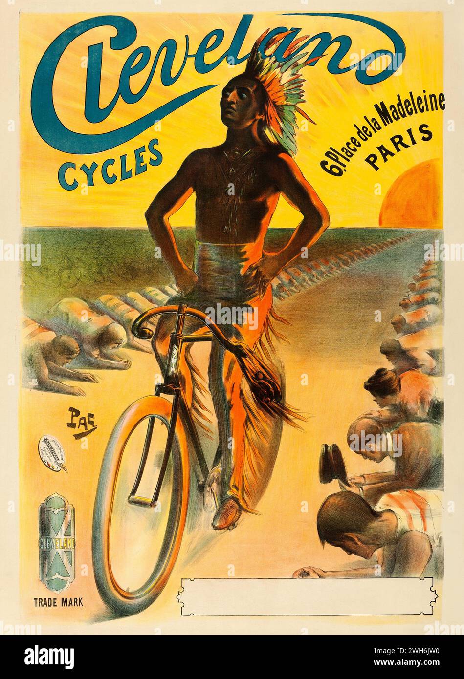 Cleveland Cycles (1898) French Cycle Advertising Poster - Jean 'PAL' de Paléologue Kunstwerk eines amerikanischen Ureinwohner: indianer auf dem Fahrrad Stockfoto