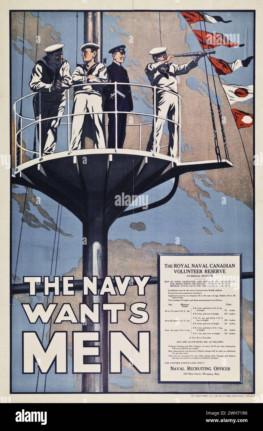 War Recruitment Poster, Kanada: Die Navy will mich um die 1910er Stockfoto
