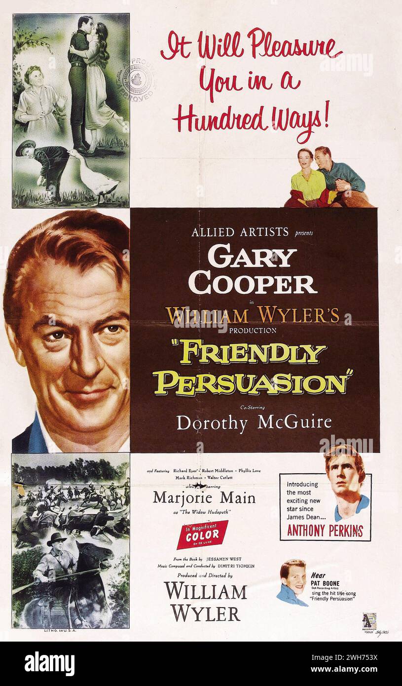 Vintage-Filmplakat zum Film Friendly Persuasion von 1956 mit Gary Cooper und Anthony Perkins Stockfoto