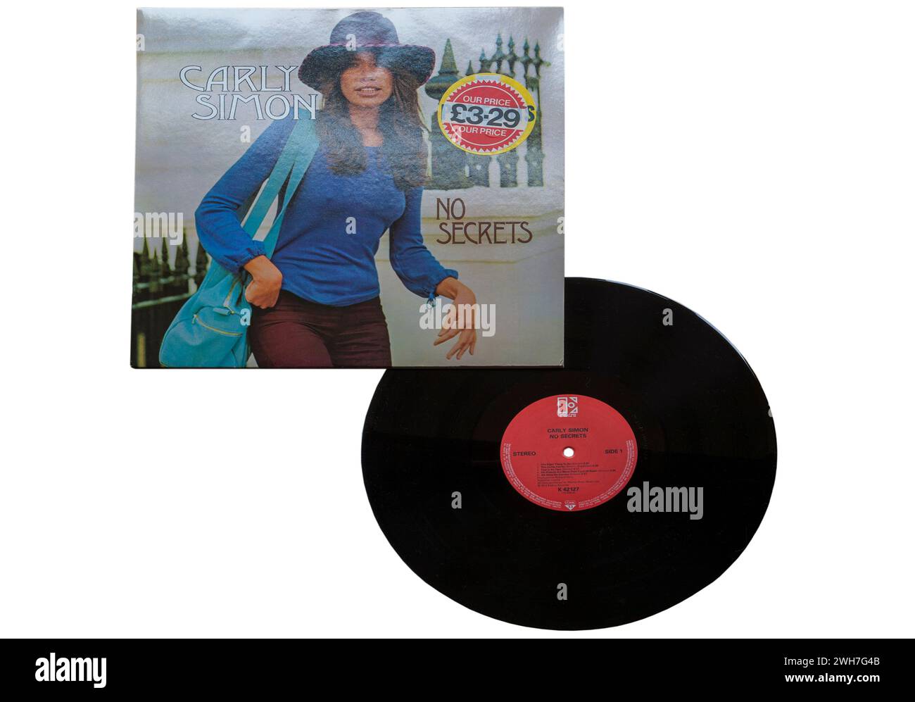 Carly Simon No Secrets Vinyl-Album-Cover isoliert auf weißem Hintergrund - 1972 Stockfoto